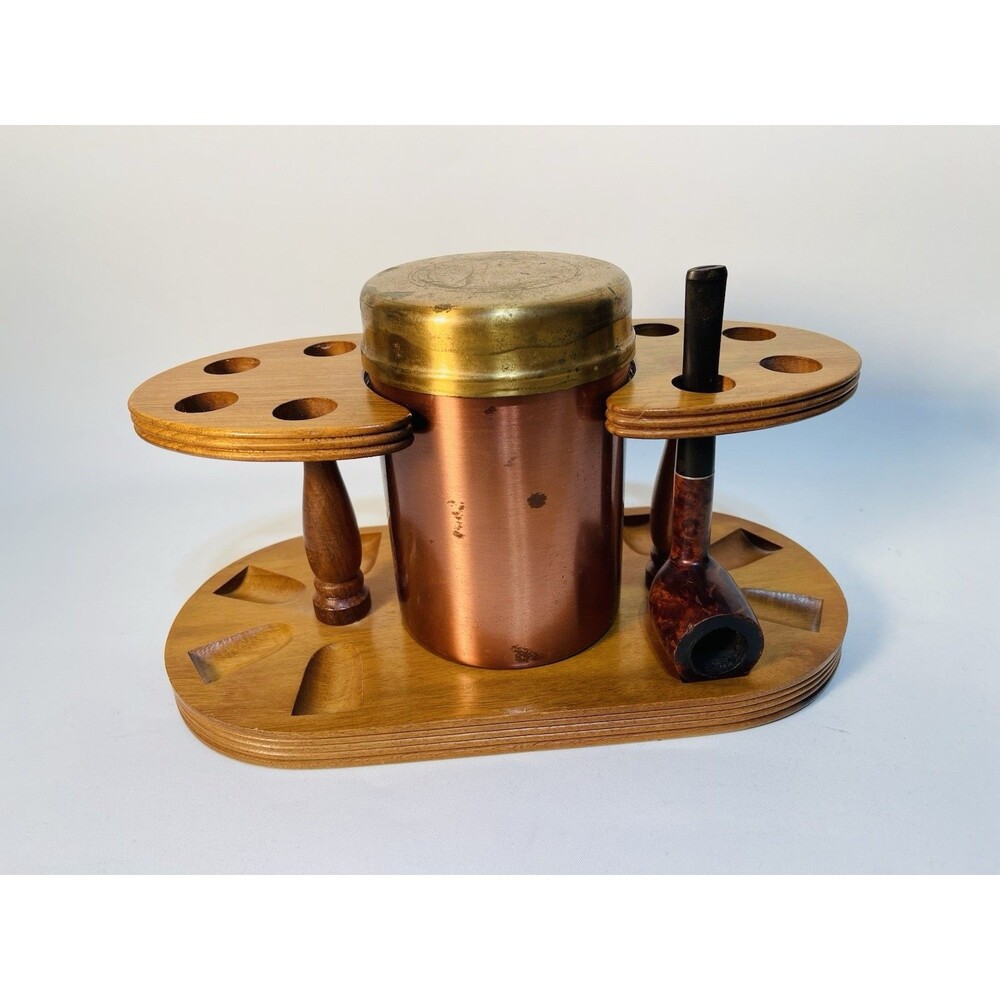 DUK-IT MCDONALD 8 PIPE STAND HOLDER RACK WOOD W/ HUMIDOR  ART DECO SET PRE OWNED